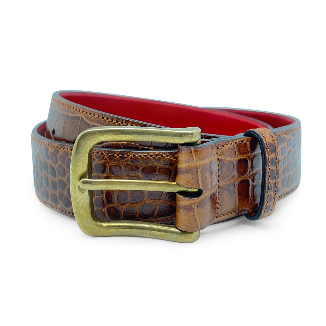 Leather belt two-ply croco