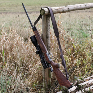 Cinghia per fucile da caccia Ostermayer con pelle di daino conciata anticata